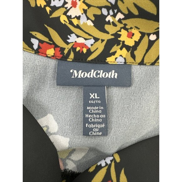 ModCloth Top Blouse Womens Size XL Gray Floral Long Sleeve Front Tie BOHO New - Picture 11 of 15